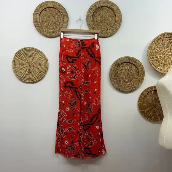 Jaded London Red Lightweight Ying Yang Straight Leg Pull On Pants Small - Picture 2 of 7